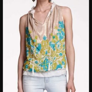 Anthropologie Glimmered Garden Share Silk Top‎
